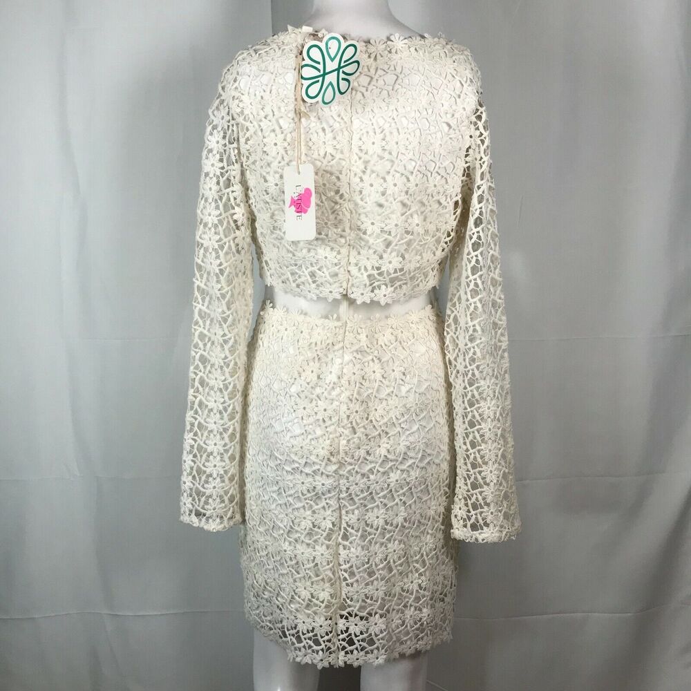 NWT L'Atiste By Amy Dress Womens Sz M White Lace Long Sleeve‎ Sheer Sheath - Picture 4 of 11